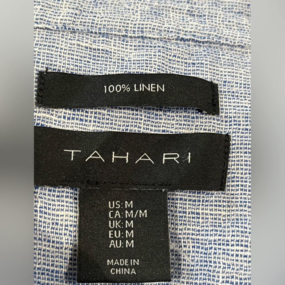 Casual Light Blue Button-Up LINEN TUNIC SHIRT BY TAHARI, WOMENS SIZE M - Picture 8 of 9